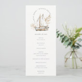 Boho Palm Sailboat Seascape Hochzeitsprogramm Einladung (Stehend Vorderseite)