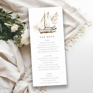 Boho Palm Sailboat Seascape Wedding Menu Card Einladung