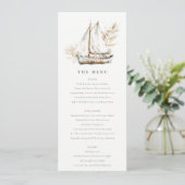 Boho Palm Sailboat Seascape Wedding Menu Card Einladung (Stehend Vorderseite)