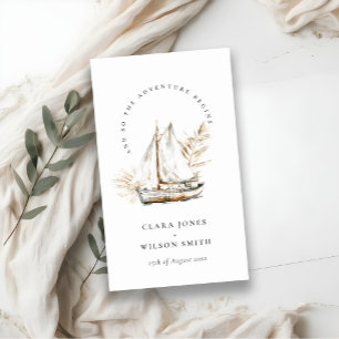 Boho Palm Sailboat Seascape Wedding Website Begleitkarte