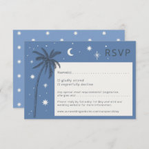 Boho Palm Springs Blue Wedding RSVP Karte