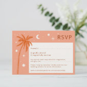 Boho Palm Springs Orange Wedding RSVP Karte (Stehend Vorderseite)