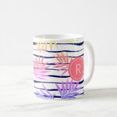 Boho Palm Stripe Muster Monogram Coffee Tasse (VorderseiteRechts)