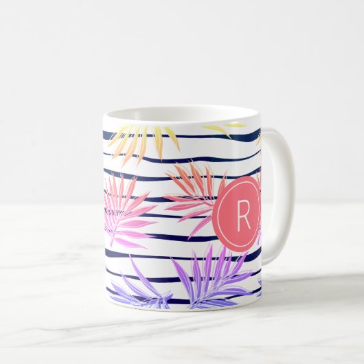 Boho Palm Stripe Muster Monogram Coffee Tasse (VorderseiteRechts)