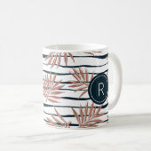 Boho Palm Stripe Muster Monogram Kaffeetasse (VorderseiteRechts)