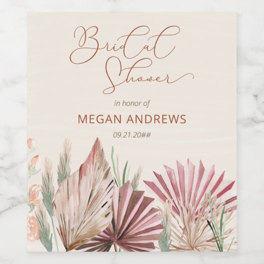 Boho Palm Trockenes tropisches Foliage-Brautparty Weinetikett (Einzelnes Label)