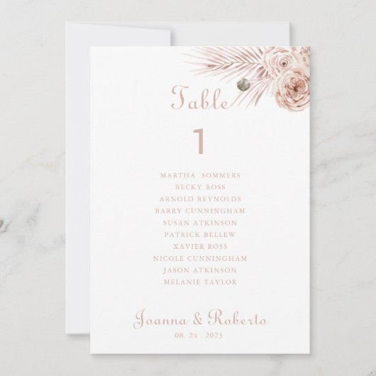Boho Palm Verlasse Tischnummer 1 Seating Charts (Vorderseite)