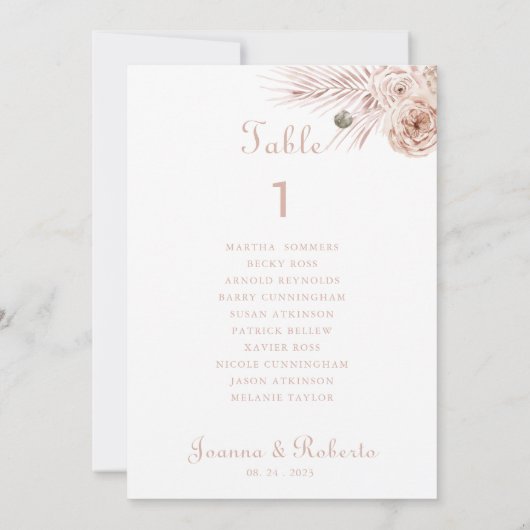 Boho Palm Verlasse Tischnummer 1 Seating Charts (Rückseite)