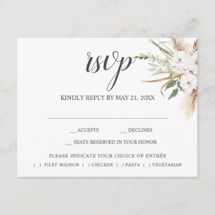 Boho Pampa Grasblätter Hochzeit RSVP Beilage Auto Begleitkarte