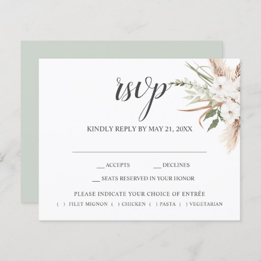 Boho Pampa Grass Blätter Wedding RSVP (Vorne/Hinten)