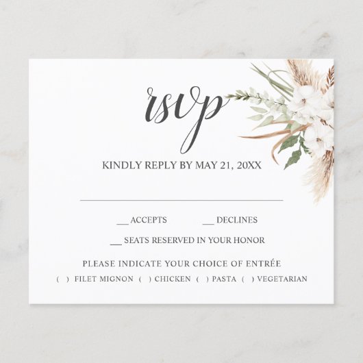 Boho Pampa Grass Blätter Wedding RSVP (Vorderseite)