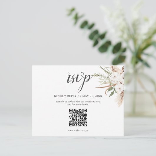 Boho Pampa Grass Blätter Wedding RSVP Enclosure Ca Begleitkarte (Stehend Vorderseite)