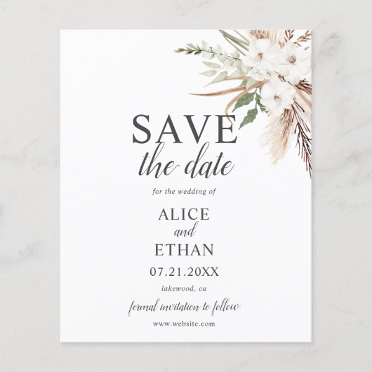 Boho Pampa Grass Greenery Save the Date (Vorderseite)