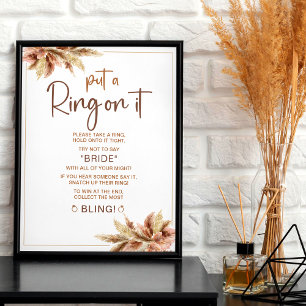 Boho Pampa Grass Ring Game Brautparty Sign Poster