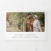 Boho Pampas Arch Foto All in One QR Code Wedding Dreifach Gefaltete Einladung (Cover)