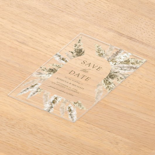 Boho Pampas Arch Wedding Speichern Sie das Datum Acryleinladungen (Ablage )