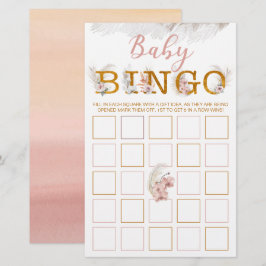 Boho Pampas Baby Dusche Bingo Game Card