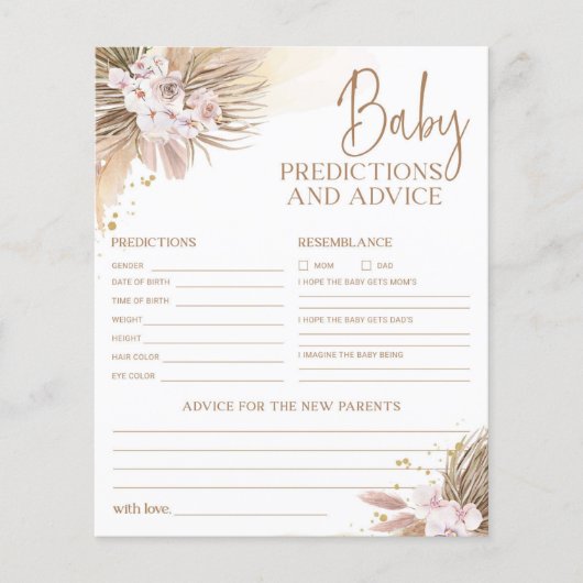 Boho Pampas Baby Predictions and Advice Cards (Vorderseite)