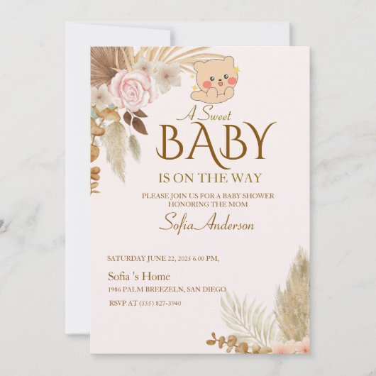 Boho Pampas Baby Shower Invitation (Vorderseite)