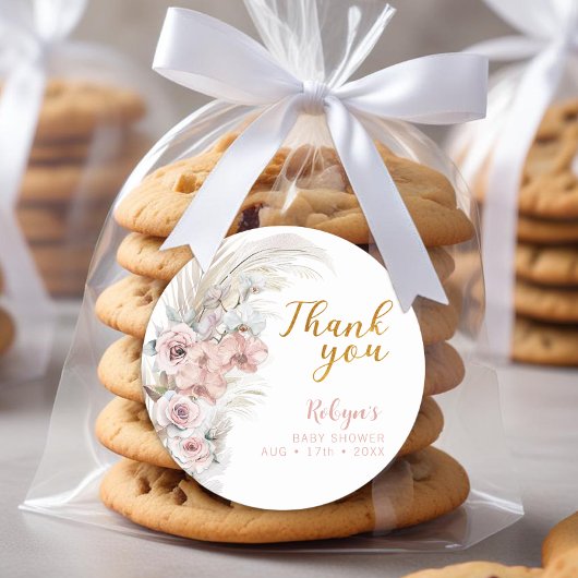 Boho Pampas Babydusche Danke, Aufkleber