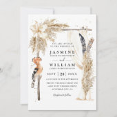 Boho Pampas Baldachin Elegante QR-Code-Hochzeit Einladung (Vorderseite)