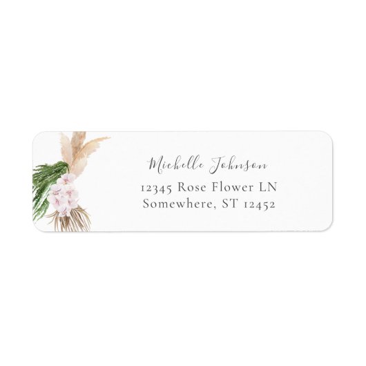 Boho Pampas Beach Floral 2 Rücksendeadresse (Vorne)