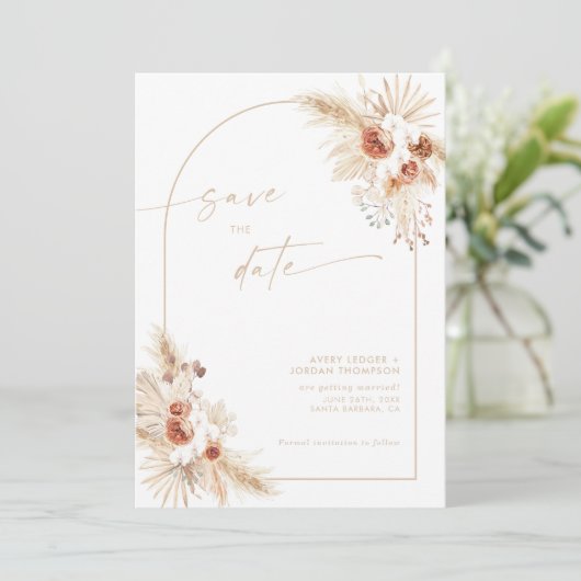 Boho Pampas Beige Grass Save the Date Einladung (Stehend Vorderseite)