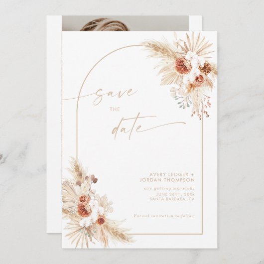 Boho Pampas Beige Grass Save the Date Einladung (Vorne/Hinten)