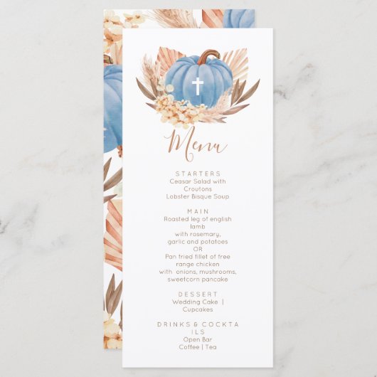 Boho Pampas blue Pumpkin religious Menükarte (Vorne/Hinten)