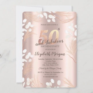 Boho Pampas Blume Rose Gold 50. Geburtstag Einladung