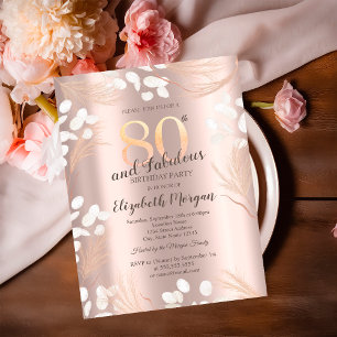 Boho Pampas Blume Rose Gold 80. Geburtstag Einladung