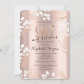 Boho Pampas Blume Rose Gold 90. Geburtstag Einladung (Vorderseite)