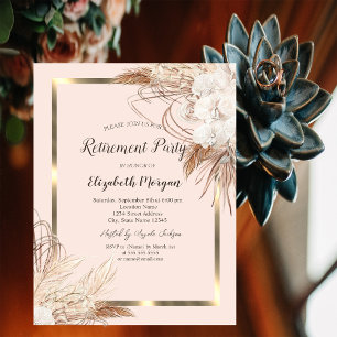 Boho-Pampas-Blumen, Champagnerglas Ruhestand Einladung