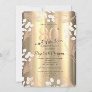 Boho-Pampas-Blumen Gold 80. Geburtstag  Einladung