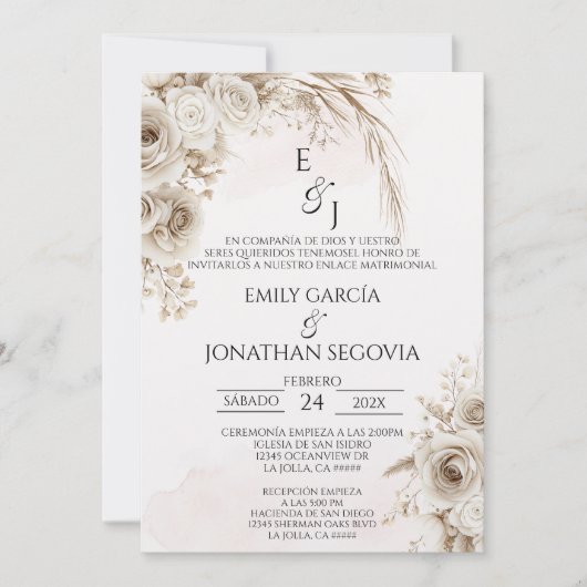 Boho-Pampas-Blumen-Hochzeit Einladung (Vorderseite)