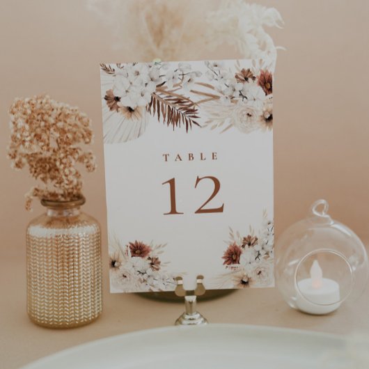 Boho Pampas Blumen Tischnummer