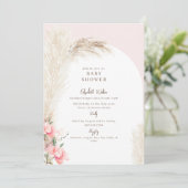 Boho Pampas Blush Baby Dusche Einladung (Stehend Vorderseite)