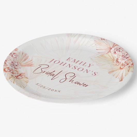 Boho Pampas Bohemisches Brautparty Pappteller (Schrägansicht)