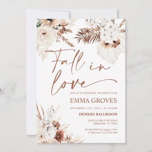 Boho Pampas Brautparty fällt in Liebe Einladung (Vorderseite)