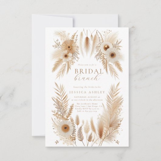 Boho Pampas Bridal Brunch Einladung (Vorderseite)