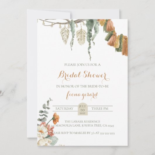 Boho Pampas Bridal Duwer Einladung Moody Boho (Vorderseite)