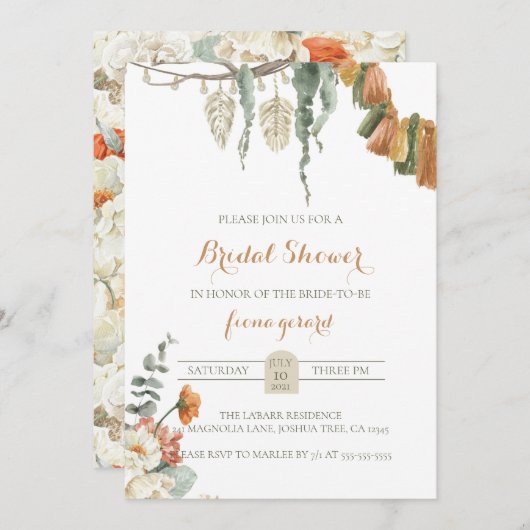 Boho Pampas Bridal Duwer Einladung Moody Boho (Vorne/Hinten)