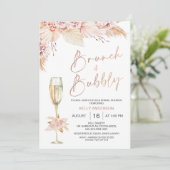 Boho Pampas Brunch Bubbly Bridal Dusche Einladung (Stehend Vorderseite)
