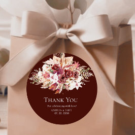 Boho Pampas Burgundy Floral Round Wedding  Runder Aufkleber