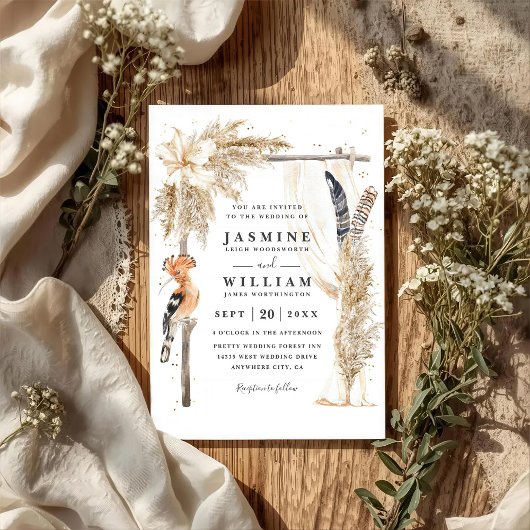 Boho Pampas Canopy Elegant QR Code Wedding Einladung