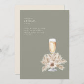 Boho Pampas Champagne Sage/Creme Brautparty Einladung (Vorne/Hinten)