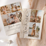 Boho pampas Drehbuch 5 Fotos Hochzeit danke<br><div class="desc">Moderne,  einfache und elegante Pinselschrift mit 5 Fotos Collage Grid Hochzeit danke Ihnen mit einem sommerlichen bohhobasgras und beige Elfenbeinhintergrund</div>