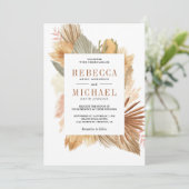 Boho Pampas Dried Palm All in One Wedding Einladung (Stehend Vorderseite)