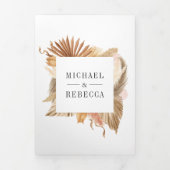 Boho Pampas Dried Palm Foto Collage Wedding Dreifach Gefaltete Einladung (Cover)