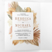 Boho Pampas Dried Palm Foto Collage Wedding Dreifach Gefaltete Einladung (Innen Erste Seite)